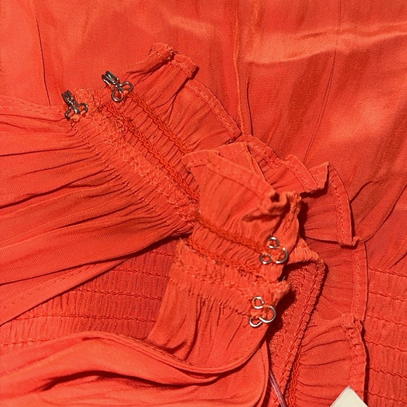 RAMY BROOK Perla Halter-Neck Smocked Waist Dress Ruffle Tiered Sunset Orange S - Picture 11 of 14